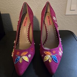 Betsey Johnson Magenta Floral Embelished Pumps